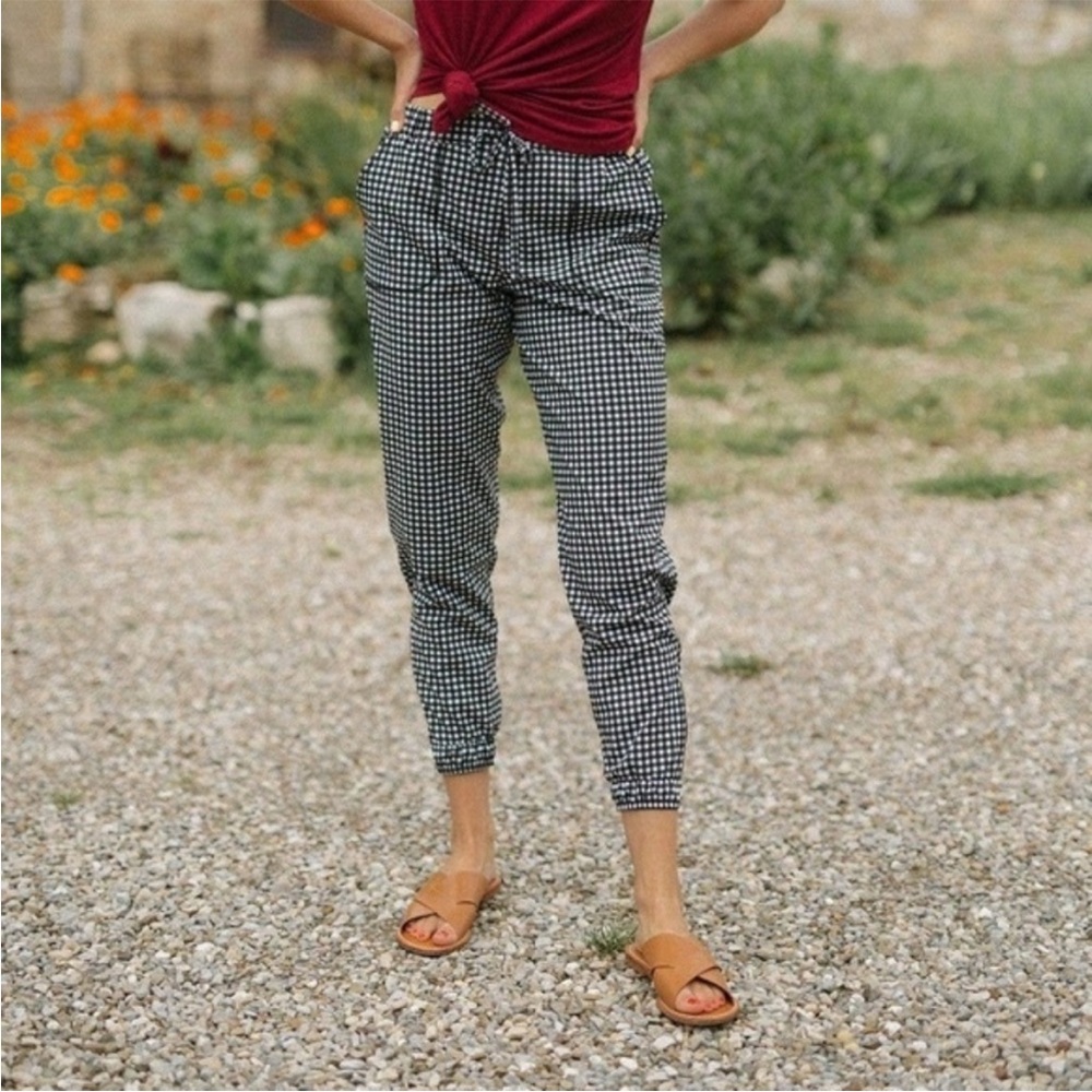 ▪️Albion Black and White Jetsetters Joggers Pants Gingham Check Plaid M Tall
